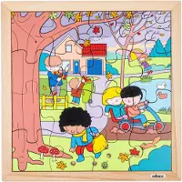 Educo Seizoenen Kinder Puzzel Herfst 34x34cm - 16 stukjes - Kinderpuzzels - Legpuzzel - Educatief speelgoed - Incl. Houtenframe - Vanaf 3 jaar