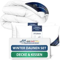 AM Qualitätsmatratzen Premium Donzen Winterdekbed 220x240 Set met Kussen 40x80 - Made in Germany & OEKO-TEX gecertificeerd & Allergievriendelijk Donzen Dekbed en Kussenset 220x240 met Donzen Vulling