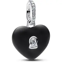 Pandora Charm hanger - - Hart Slot 794424C02 - Mat zwart keramiek - Sterling zilver 925 - Transparante zirconia's