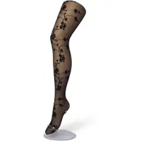 Bonnie Doon Dames Bloemen Panty 20 Denier Zwart maat S/M - Chique Panty - Gebloemd Dessin - Brede Boord - Comfort - Bloemenprint - Bloem - Bloom Tights - Feestelijk - Black - BP201908.101