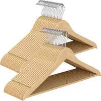 Songmics Kledinghangers Hout (30 stuks) - Dun & Stevig - Met Broeklat & Antislip Inkepingen - Naturel