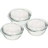 Pyrex 3x Ronde glazen ovenschalen met deksel 2,1 liter 22 x 13 x 5 cm -