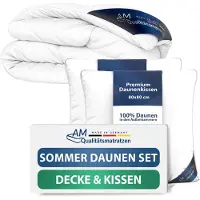 AM Qualitätsmatratzen Premium Donzen Zomerdekbed 220x240 Set met Kussen 80x80 - Made in Germany & OEKO-TEX gecertificeerd & Allergievriendelijk Dekbed en Kussenset 220x240 met Donzen Vulling