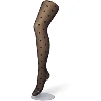 Bonnie Doon Dames Stippen Panty 30 Denier Zwart maat S/M - Chique Panty - Stip Dessin - Brede Boord - Comfort - Stipjes - Gestipte Print - Little Dots Tights - Feestelijk - Black - BP201910.101