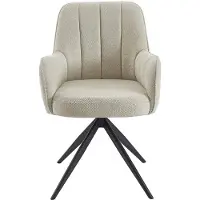 Vente-unique Set van 2 draaistoelen met armleuningen van stof en zwart metaal - Crèmewit - LEJINA