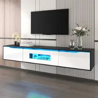 OKWISH TV-Meubel – Modern – 2 Deuren – Met LED-Verlichting (16 Kleuren) – Hoogglans Met Opbergruimte – MDF;Spaanplaat Zwart+Wit – 180x35x30 cm