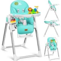 Kidiz 3in1 kinderstoel incl. speelbar, Eetstoel, Babystoel, combinatie kinderstoel, 7 in hoogte verstelbare rugleuning, meegroei van 0 maanden tot 6 jaar - Turkoois