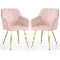 Akord Set van 2 Eetkamerstoelen LUXANO met Armleuningen / Gestoffeerde Stoelen / Fluwelen Stoelen en Metalen Poten / Poederroze met gouden benen