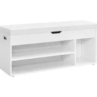 Vasagle LHS130W14 Gevoerde schoenenbank Opbergbank 3 compartimenten Verborgen opbergplanken voor woonkamer Entree Slaapkamer Belasting 150 kg Wolkwit