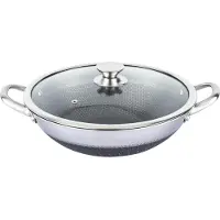 Cheffinger , Wok 36cm met honingraatcoating en krasbestendig deksel, Zilver