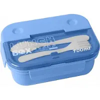 Cheffinger , Voedselcontainer 700ml 3 Compartimenten met Lepel en Vork, Blauw