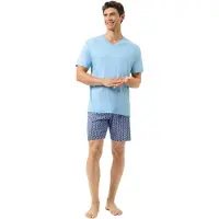 Mey Pyjama kort 'Straight Geo' navy / lichtblauw / lichtroze
