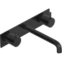 Hotbath Cobber CB006TEXT18 afbouwdeel wastafelkraan 3-gats met achterplaat en 18cm uitloop gepolijst zwart PVD
