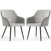 Akord Set van 2 Eetkamerstoelen ESTELLE met Armleuningen / Gestoffeerde Stoelen / Fluwelen Stoelen en Metalen Poten / Grijs met zwarte benen