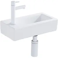 Qeramiq Fuente Fonteinset - 37.5x18.5x9cm - keramiek - kraangat links - fonteinkraan mat wit - afvoerplug - verlaagd sifon - Mat wit SW1122450/SW696206/SW696216/SW1210972