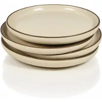 Casa Di Elturo Set van 4 Keramische Dessertborden Siena – Beige/Zwart – Ø20,5 x H2 cm