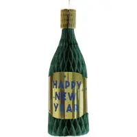 Honeycomb Fles "Happy New Year"Oud en Nieuw versiering - Groen / Goud - Papier / Karton - 45 cm - Oud en Nieuw - Feestdagen - 31 december - Feest - New Year