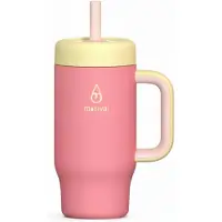 Motivai Kids RVS Drinkbeker met Rietje & Handvat – 530ML – Lekvrij & Dubbelwandig – Thermosbeker To Go voor Kinderen – BPA-vrij – Roze