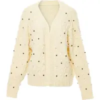 Faina Gebreid vest zwart / parelwit / wolwit