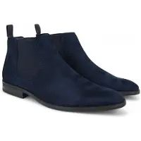 Infinity Leather Heren Chelsea-laarzen van suède in marineblauw met voering van echt leer en instappers