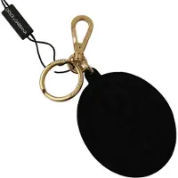 Dolce&Gabbana Black Rubber Rubber DG Logo Gold Brass Metal Keyring Men's Keychain