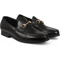 Infinity Leather Zwarte loafers voor heren met gouden gesp en handige instappers
