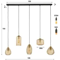 Hoyz hanglamp stripe glass horizontal 5-lichts smoke glas