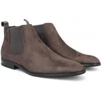 Infinity Leather Heren Chelsea-laarzen van grijs suède met echt leren voering en instappers
