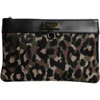 Dolce&Gabbana Multikleuren Luipaard Jacquard Print Logo Plaque Pouch Tas