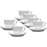 Lubiana Set van 6 Witte Porseleinen Espressokopjes met Schoteltjes - 80ml