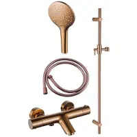 FortiFura Calvi Badkraan - met glijstangset - ronde handdouche - gladde doucheslang - geborsteld koper PVD SW970037/SW799449/SW728176/SW720226
