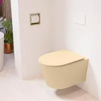Mondiaz LAVIE hangend toilet single fire rimless diepspoel Sand, Toiletzitting met quick-release & softclose Sand