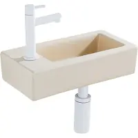 Qeramiq Fuente Fonteinset - 37.5x18.5x9cm - keramiek - kraangat links - fonteinkraan mat wit - afvoerplug - verlaagd sifon - Mat Beige SW1122452/SW696206/SW696216/SW1210972