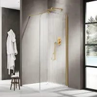 FortiFura Galeria Inloopdouche - 120x200cm - afgeronde glaswand - rechts - ribbel glas - wandarm - geborsteld messing PVD (Goud) SW1421078/SW797910