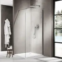 FortiFura Galeria Inloopdouche - 120x200cm - afgeronde glaswand - rechts - ribbel glas - wandarm - geborsteld gunmetal PVD SW1421078/SW797907