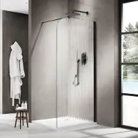 FortiFura Galeria Inloopdouche - 110x200cm - afgeronde glaswand - rechts - ribbel glas - wandarm - mat zwart SW1421077/SW797905