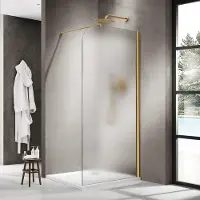 FortiFura Galeria Inloopdouche - 120x200cm - afgeronde glaswand - rechts - mat glas - wandarm - geborsteld messing PVD (Goud) SW1421083/SW797910