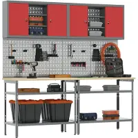 vidaXL Werkbankset 8 st Rood en Grijs Gepoedercoat staal