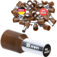 Kalitec 100 stuks AE1018BR adereindhulzen geïsoleerd 10,0 mm² 18 mm lang bruin I Made in Germany I Industriële kwaliteit