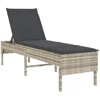 vidaXL Ligstoel met kussen lichtgrijs 55x200x44cm polyrotan