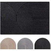Blumtal Japandi Deurmat - Anti-slip - Polyester 90 x 150 cm - Antraciet - Boogpatroon