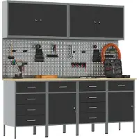 vidaXL Werkbank met opbergruimte, 10 stuks, zwart, voor ingenieurs, van hout en staal