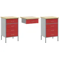 vidaXL Werk Cabinet met lade 3 st Rood Engineered hout en staal