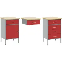 vidaXL Werk Cabinet met lade 3 st Rood Engineered hout en staal