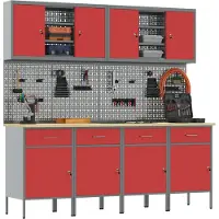 vidaXL Werkbank met laden, 10 stuks, rood, voor ingenieurs, van hout en staal