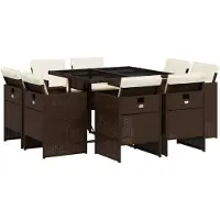 vidaXL 9-delige Tuinset met kussens poly rattan bruin