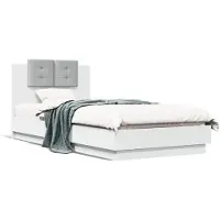 vidaXL Bedframe met hoofdbord bewerkt hout wit 90x200 cm