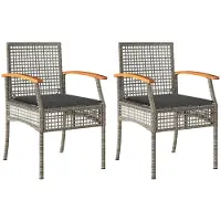 vidaXL Tuinstoelen met kussens, 2 stuks, grijs, polyrotan, acaciahout