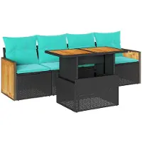 vidaXL 5-delige Loungeset met kussens poly rattan acacia zwart