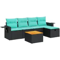 vidaXL 6-delige Loungeset met kussens poly rattan zwart